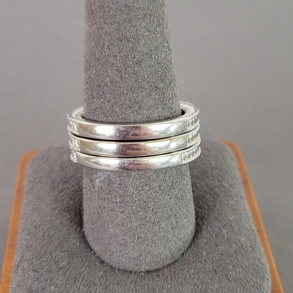 Set of 3 Sparkling Silver & Multi Color Sapphire Stackable Bands - Picture 6 of 10